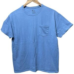 plain blank blue Hanes Comfort soft short sleeve crewneck front pocket T-shirt